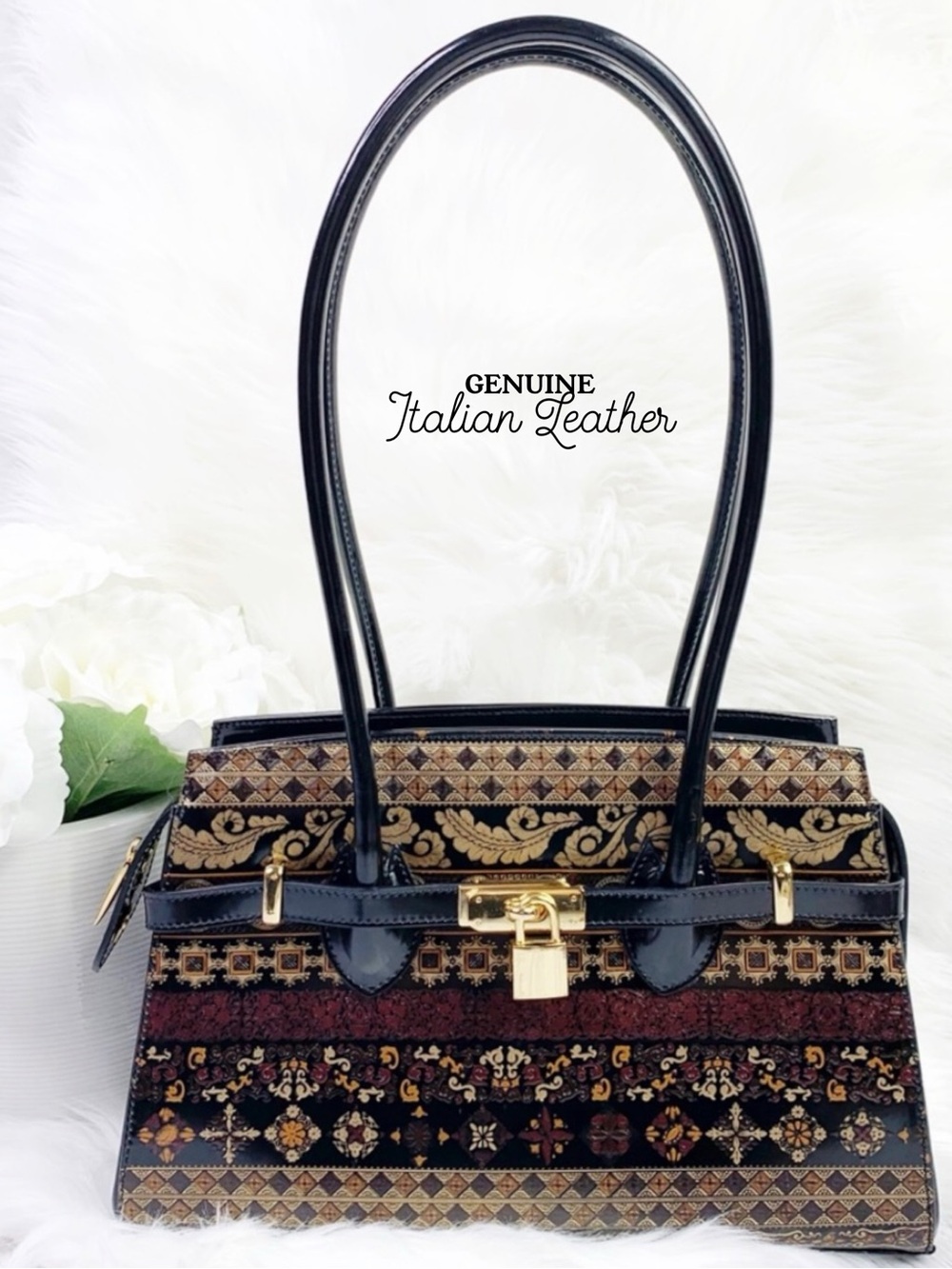TALJA Embossed Genuine Italian Leather Handbag/Shoulder Purse